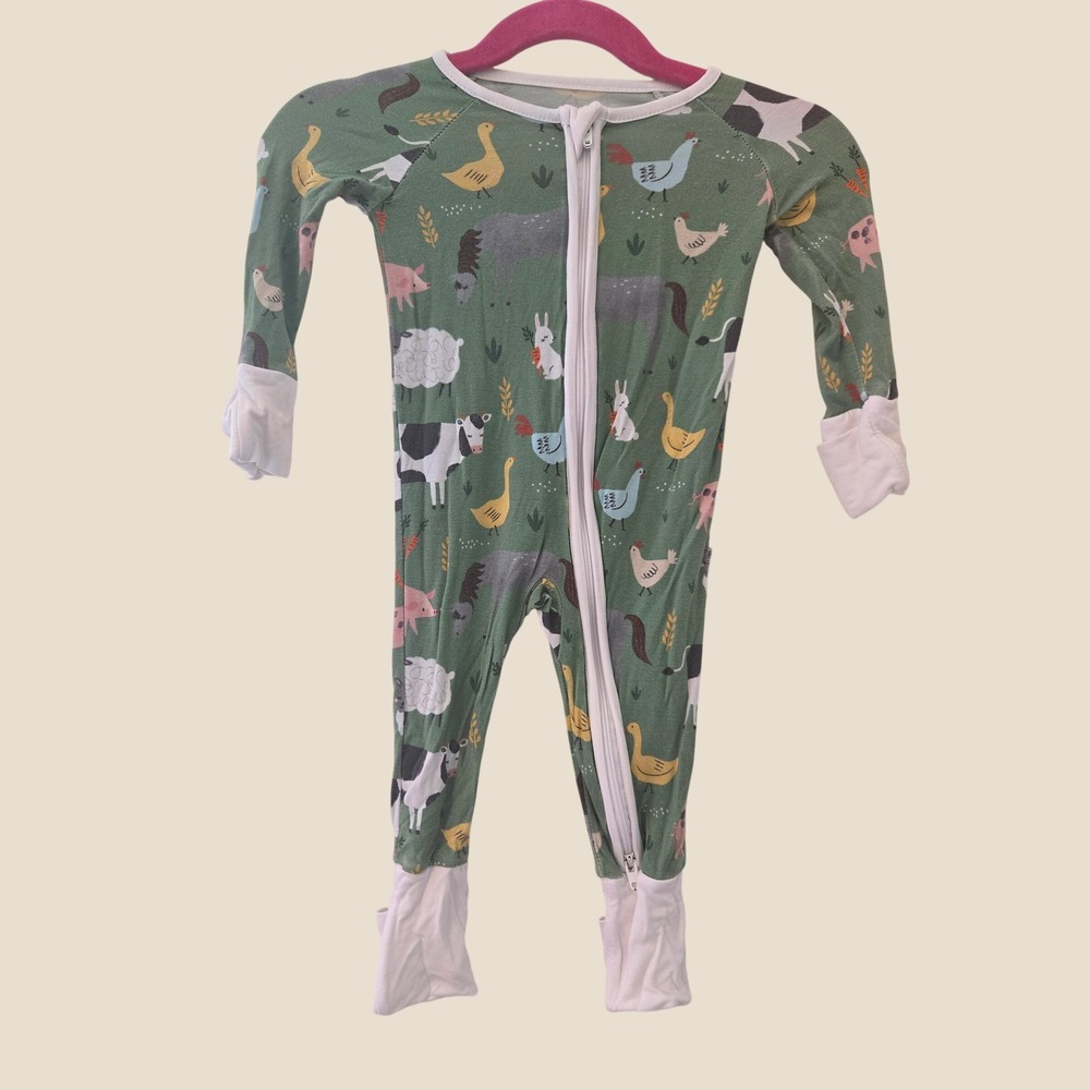 Little Sleepies Farm Friends Bamboo Zippy Sleeper Green 0-3 Months